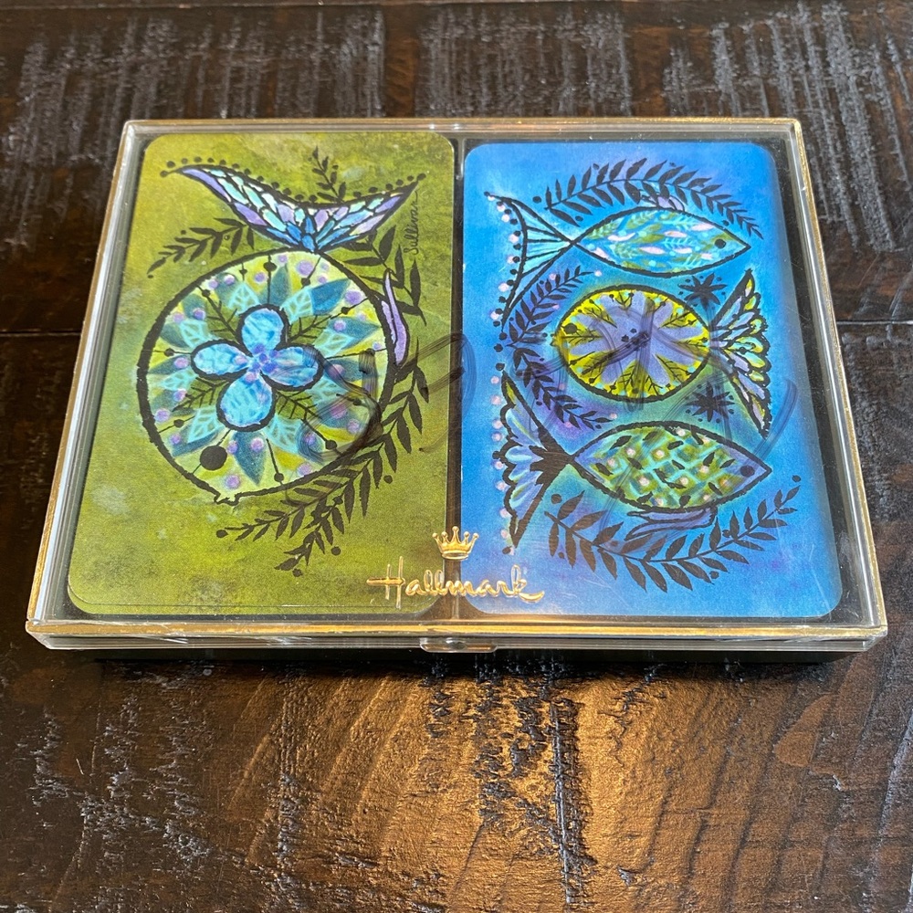 Hallmark “Marine” 2 Deck Playing Card in Plastic with Blue and Green Fish Art